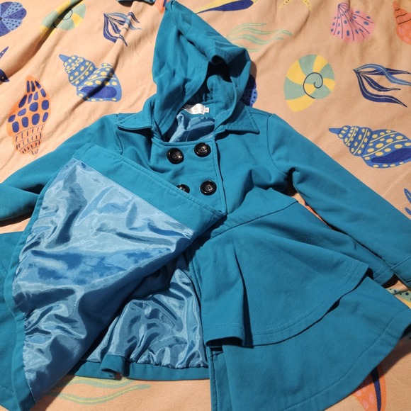 Lily & Londyn Girls Teal Hooded Pea Coat Size 6 - Picture 2 of 9